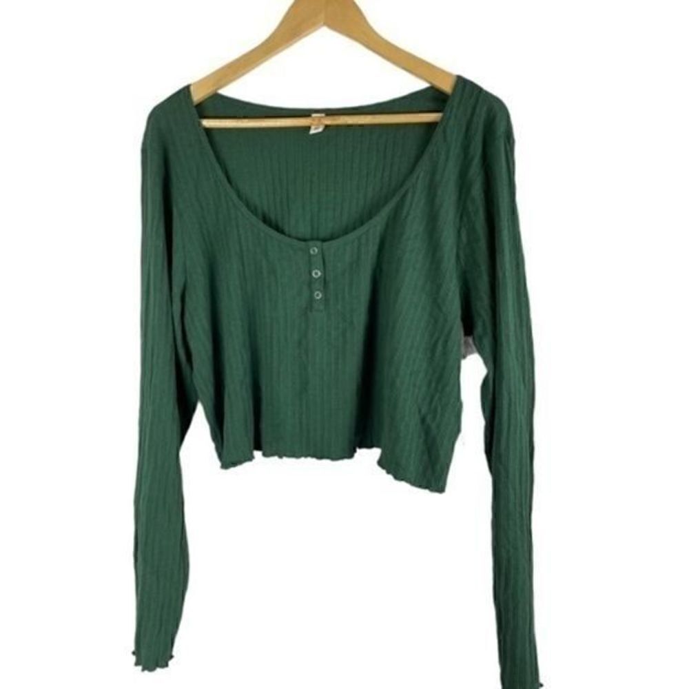 Nordstrom Bp Long Sleeve Henley Crop Top Green 3X NWT - Picture 5 of 10